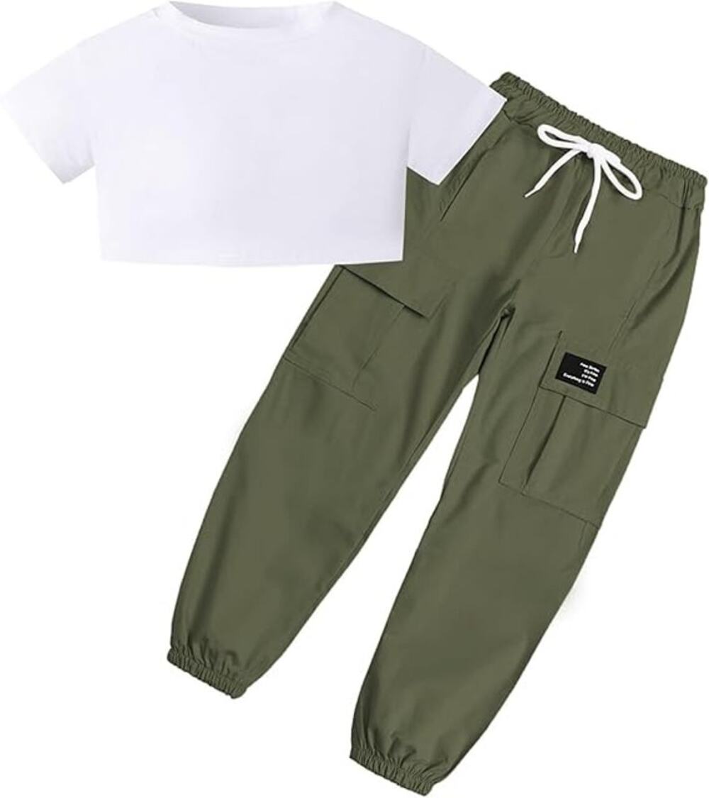 Girls' 2 Piece Outfits T-Shirt/Cargo Jogger Pants Clothing